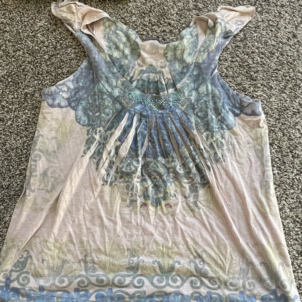 Apt. 9 Artistic Blue and Cream Tank Top